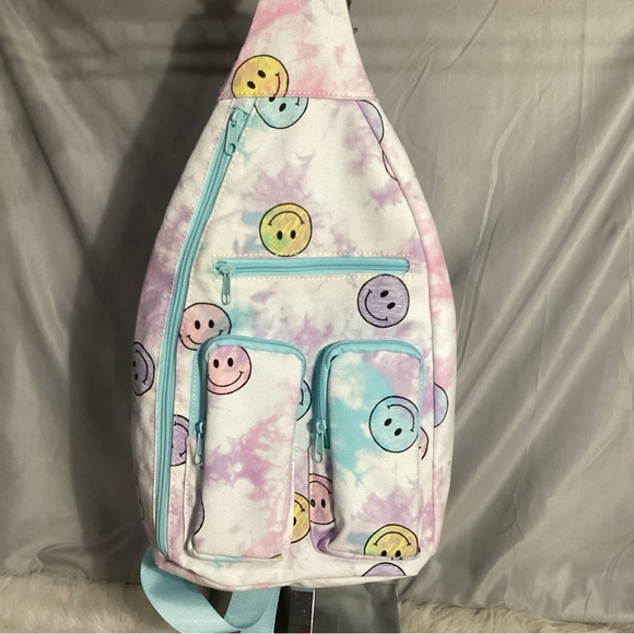 No Boundaries Smiley Faces Tie Dye Sling Pack Backpack - Picture 9 of 9